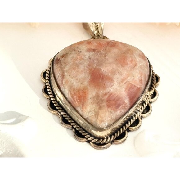 Orange Jasper Teardrop Shaped Southwest Sterling Silver 925 VintagePendant - Picture 6 of 10